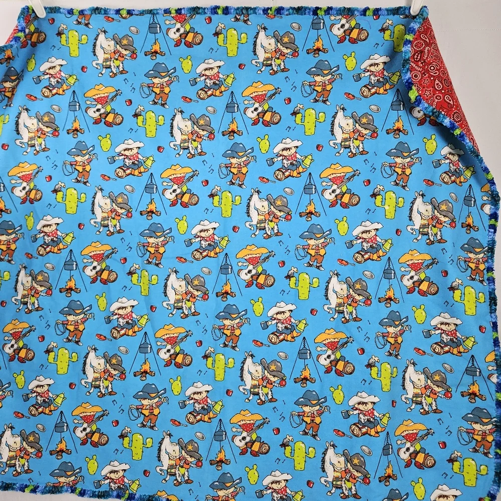Handmade cowboy baby blanket with embroidered edges 42